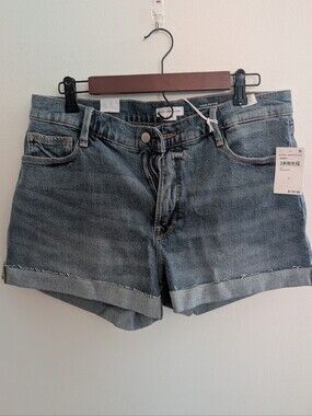 Good American Mid Wash Cuffed Denim Shorts - Blue